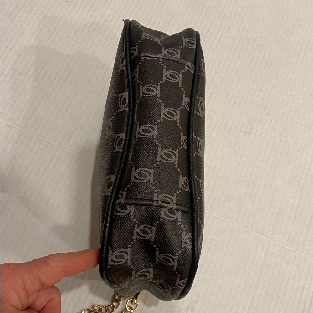 Bebe Small Compact Monogram Brown & Gold Shoulder Bag with removable chain - Picture 5 of 16